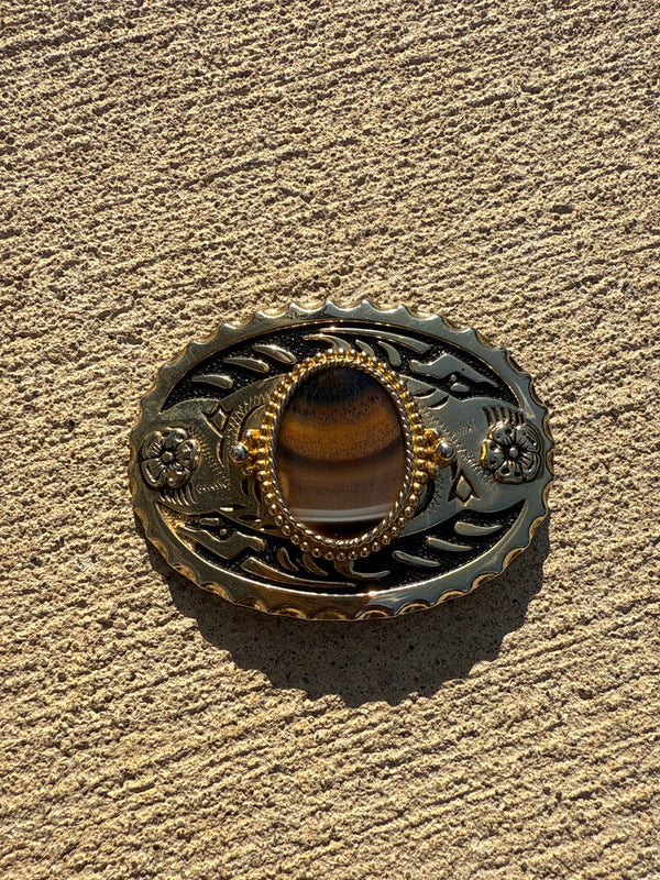 Blooms & Faux Stone Belt Buckle - 3.75”