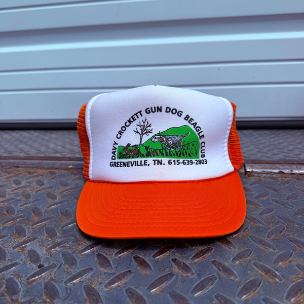 Vintage Davy Crockett Hunting Trucker Hat - Orange / White