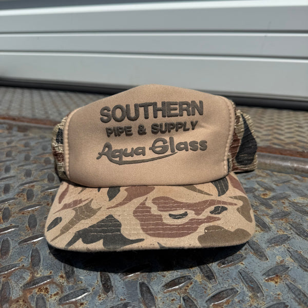 Vintage "Southern Pipe" Foam Trucker Hat - Woodland Camo/Tan