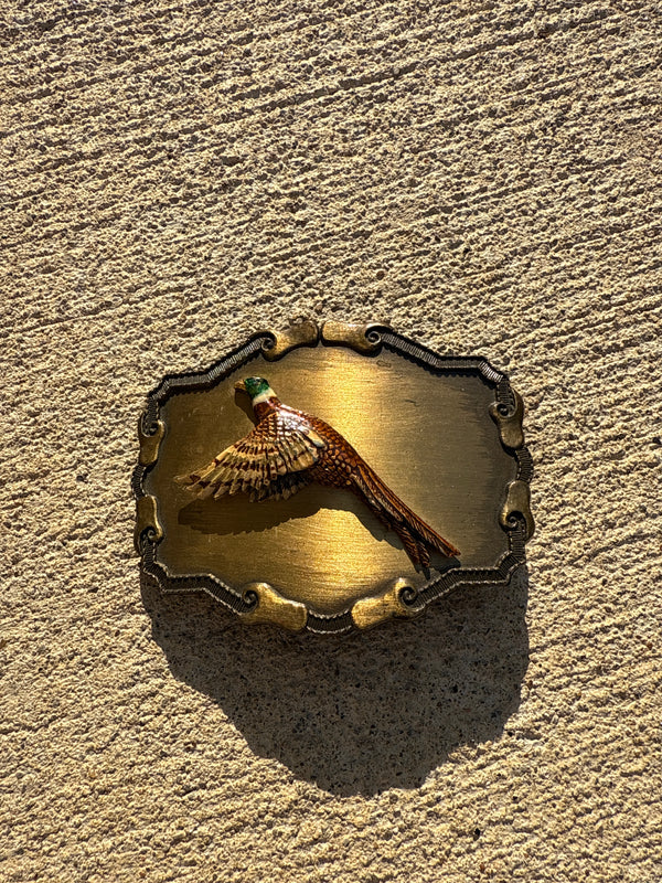 1977 Lacquered Pheasant Belt Buckle - 3.5”
