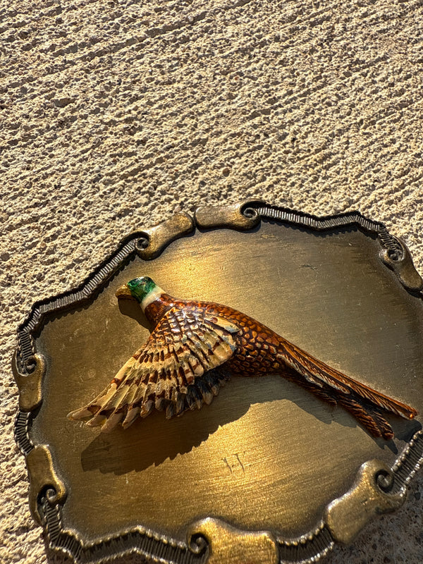 1977 Lacquered Pheasant Belt Buckle - 3.5”