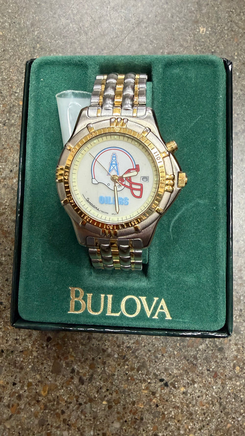 90s Bulova Sportstime Oilers Watch w/ Extra Links & Box (New Batt. 04/2026)