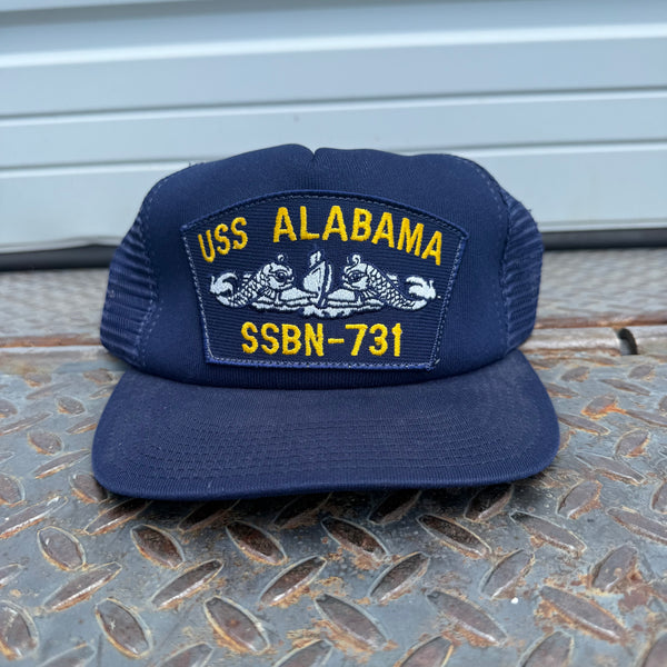 Vintage USS Alabama Patch Trucker Hat - Navy