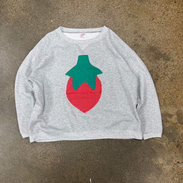 N.B.G. Custom Patch Boxy Crop Crewneck - Grey/Strawberry - XL