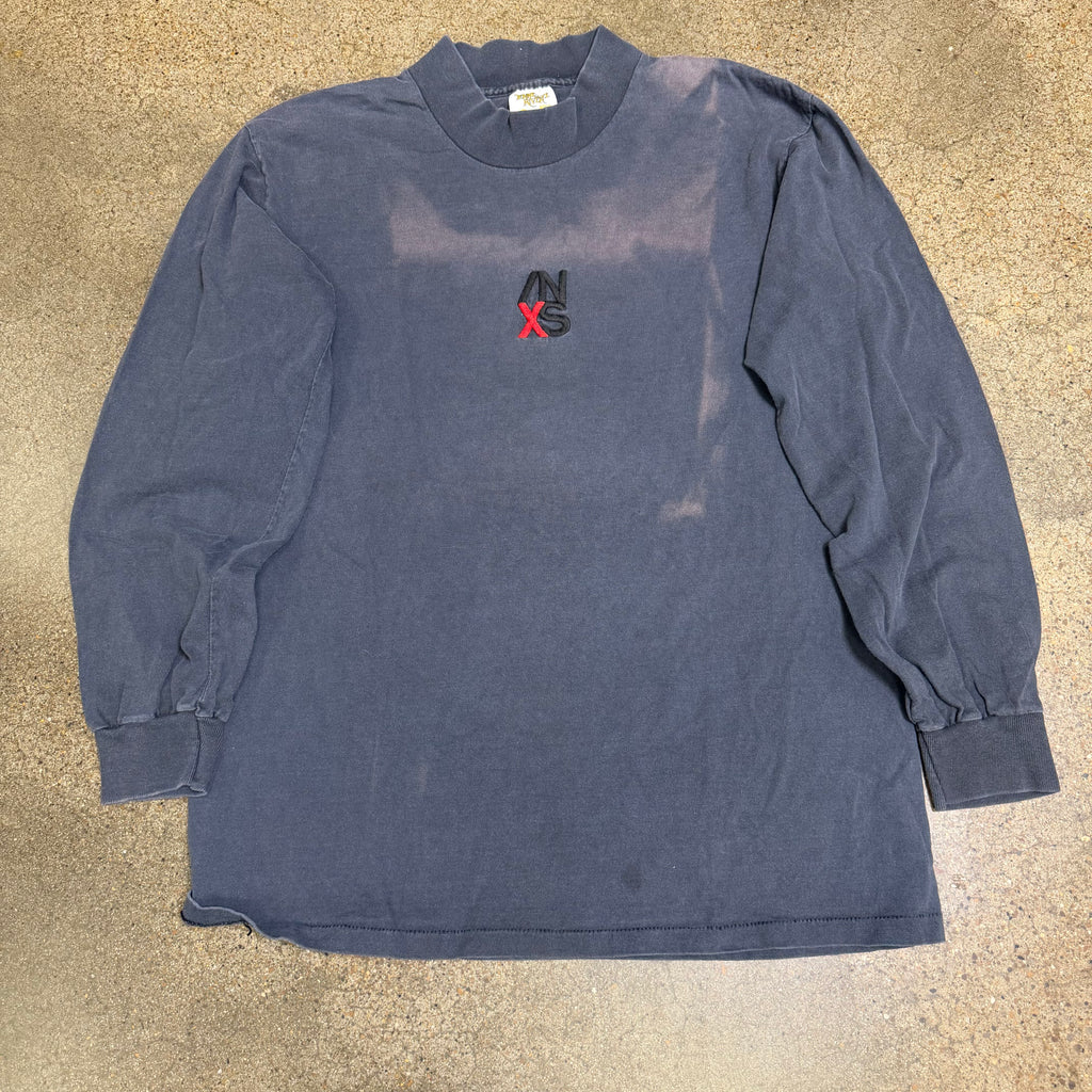 90s Sunfaded Embroidered INXS L/S Mockneck Tee - L