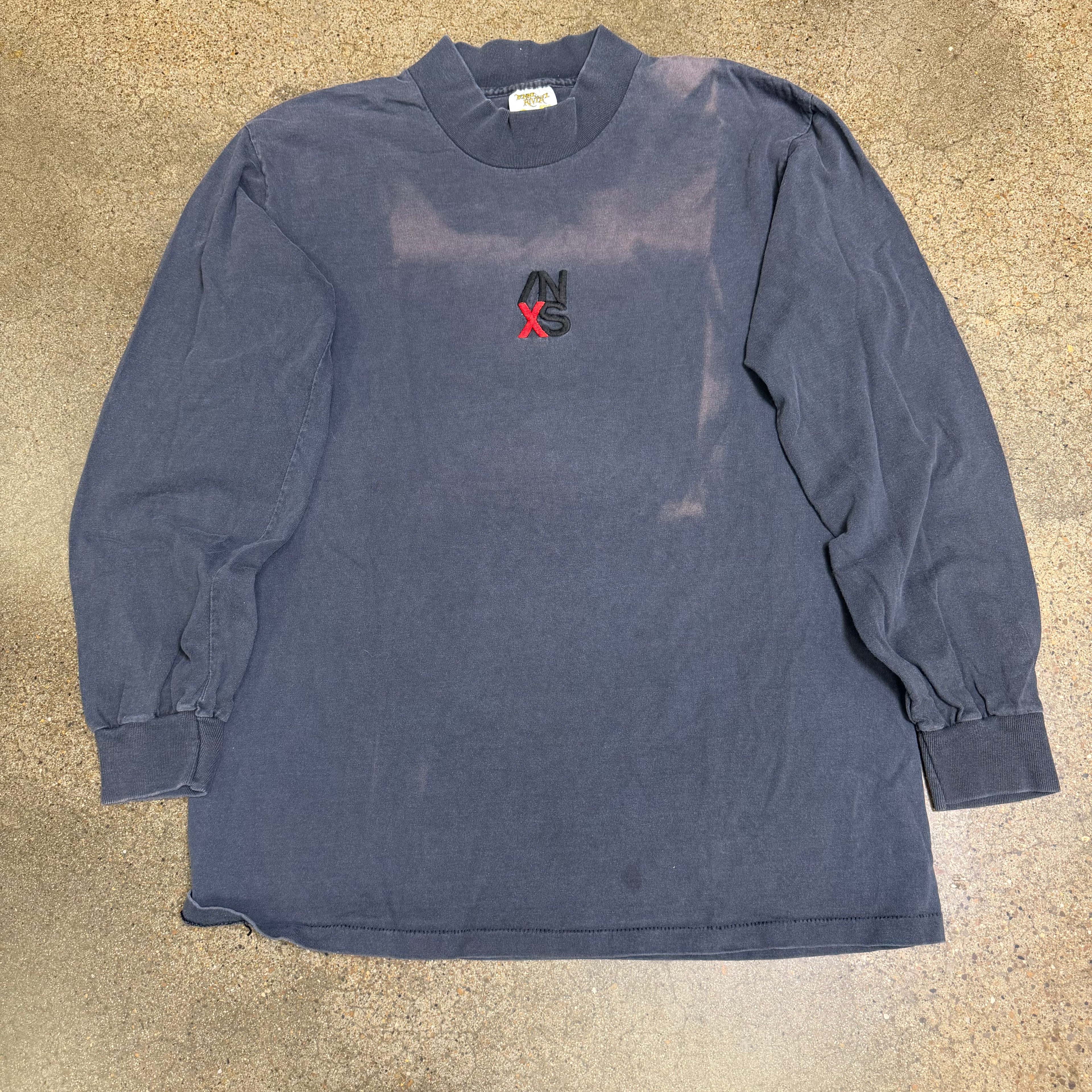 90s Sunfaded Embroidered INXS L/S Mockneck Tee - L
