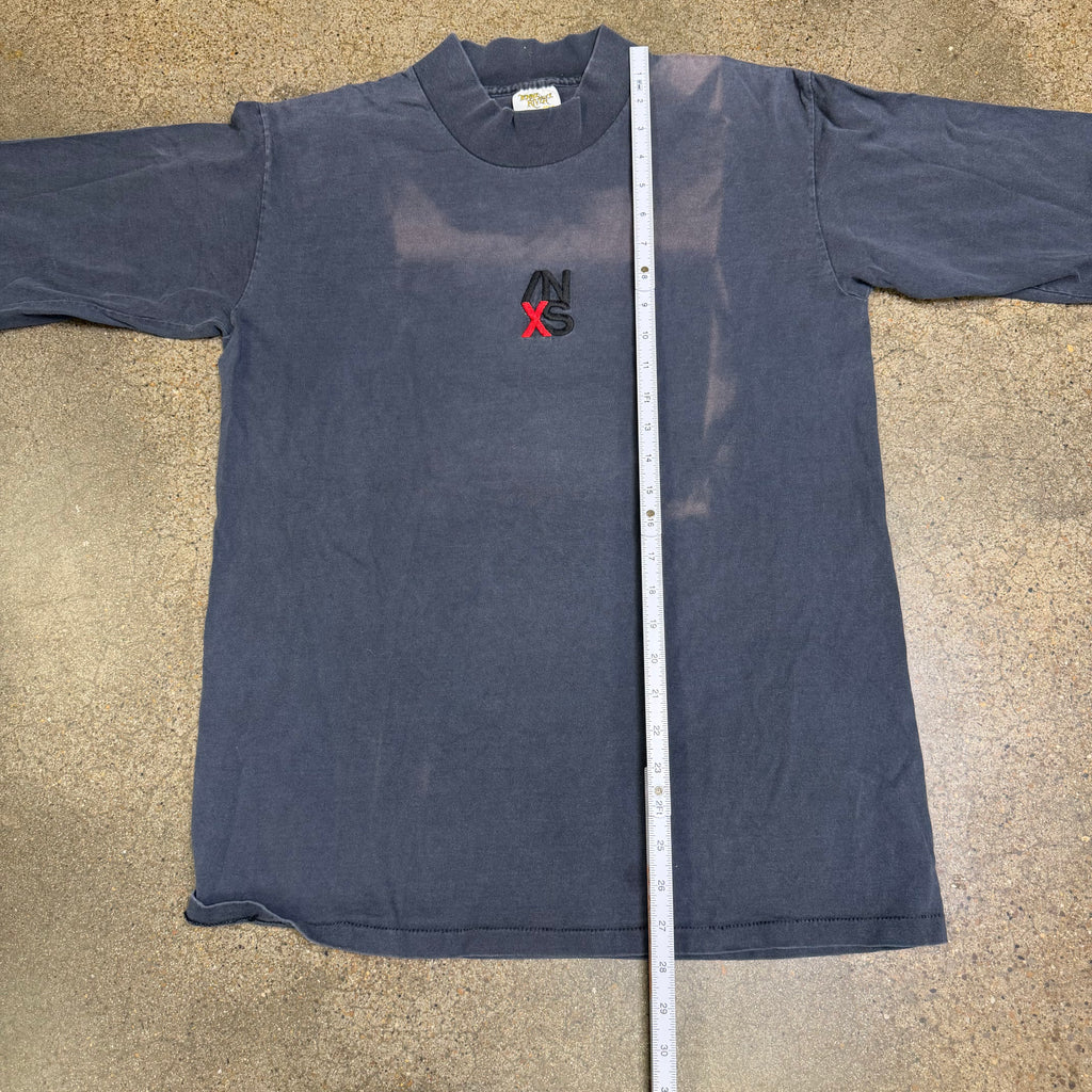 90s Sunfaded Embroidered INXS L/S Mockneck Tee - L