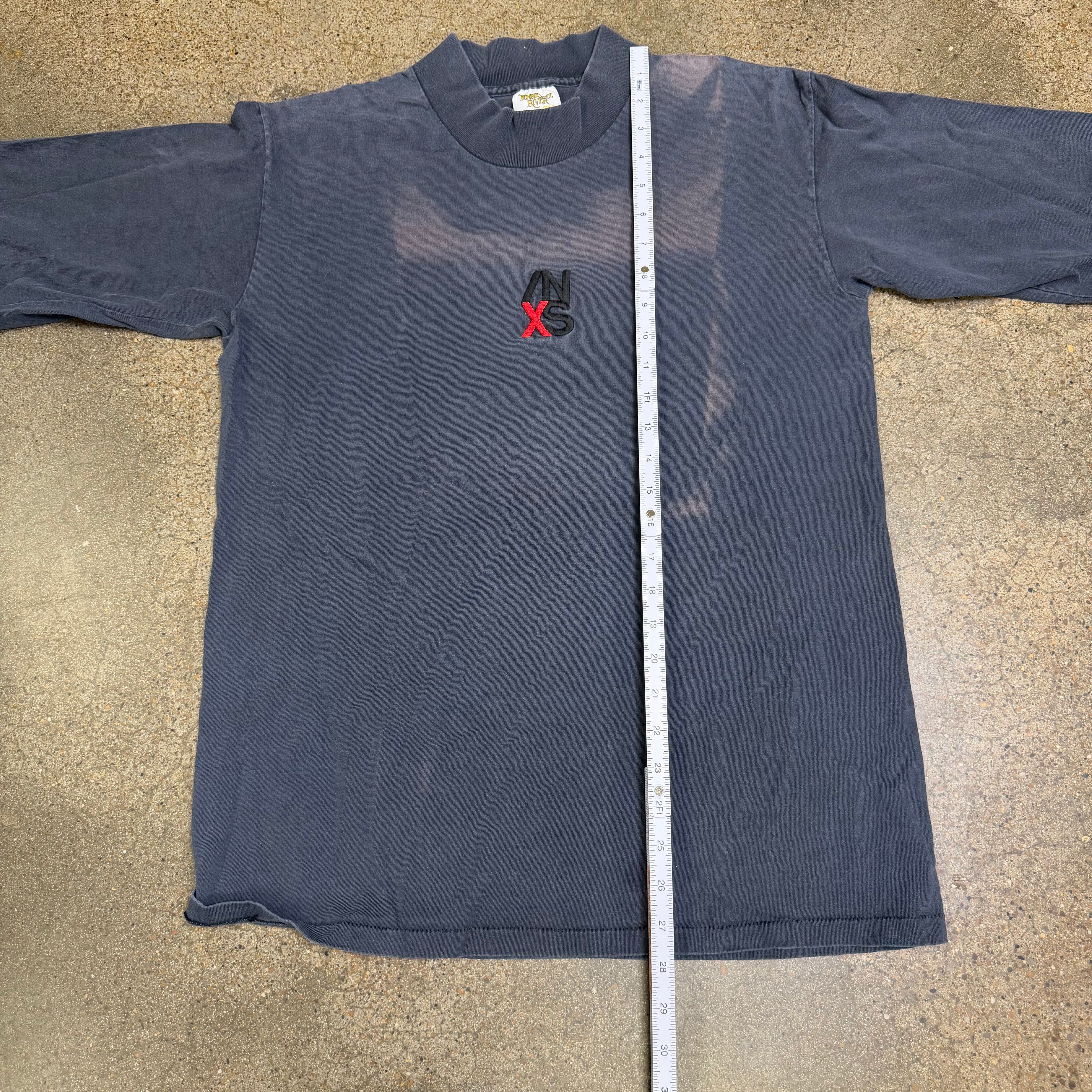 90s Sunfaded Embroidered INXS L/S Mockneck Tee - L