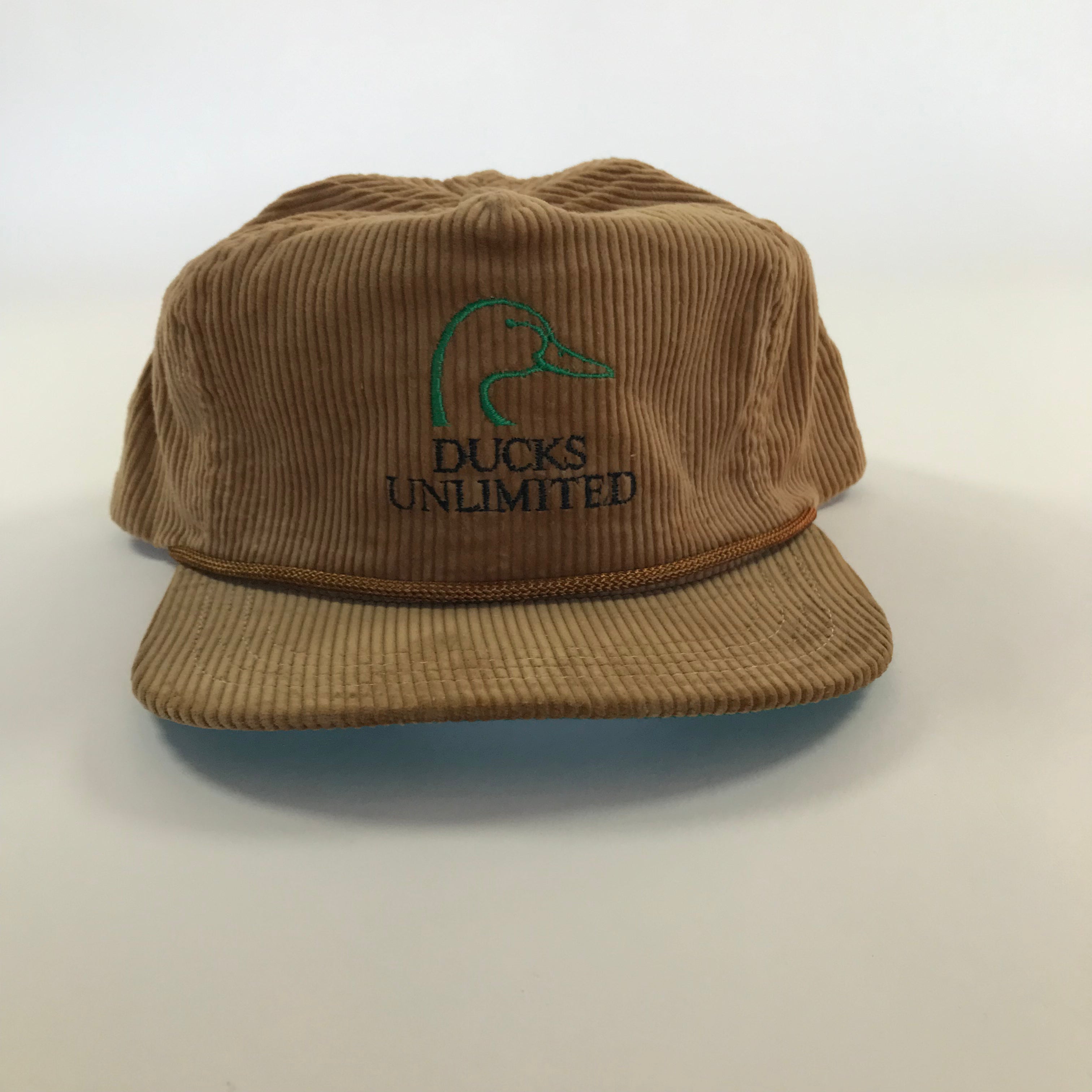 DEADSTOCK 90s Ducks Unlimited Corduroy Grandpa Hat w/ Leather Strapback