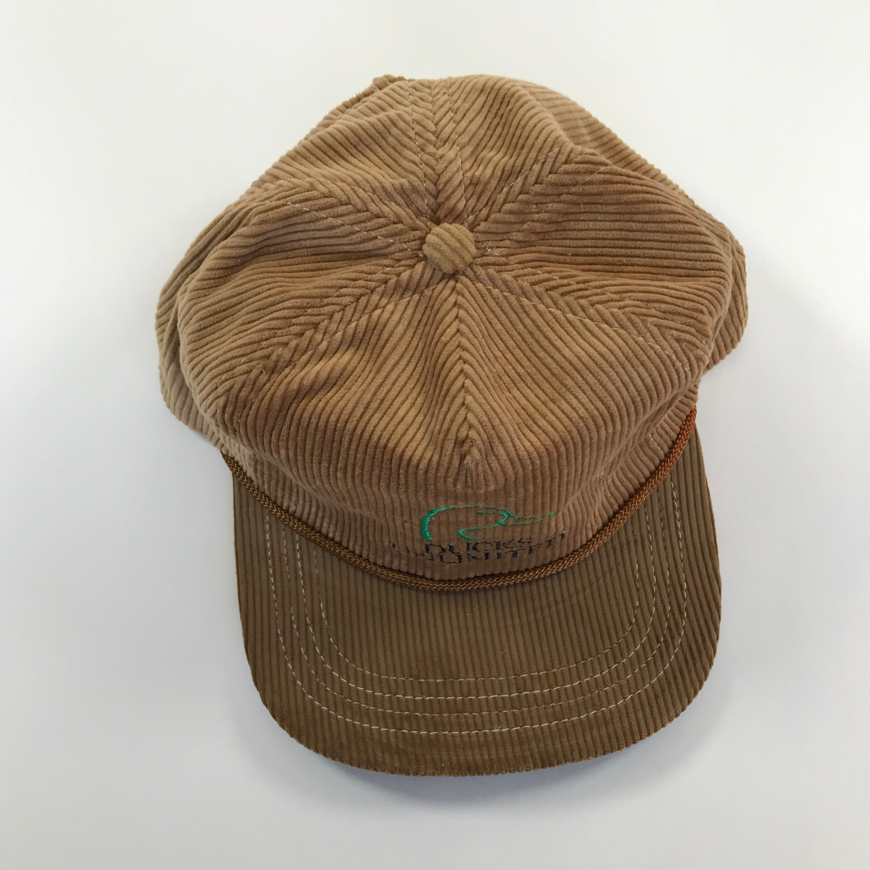 DEADSTOCK 90s Ducks Unlimited Corduroy Grandpa Hat w/ Leather Strapback