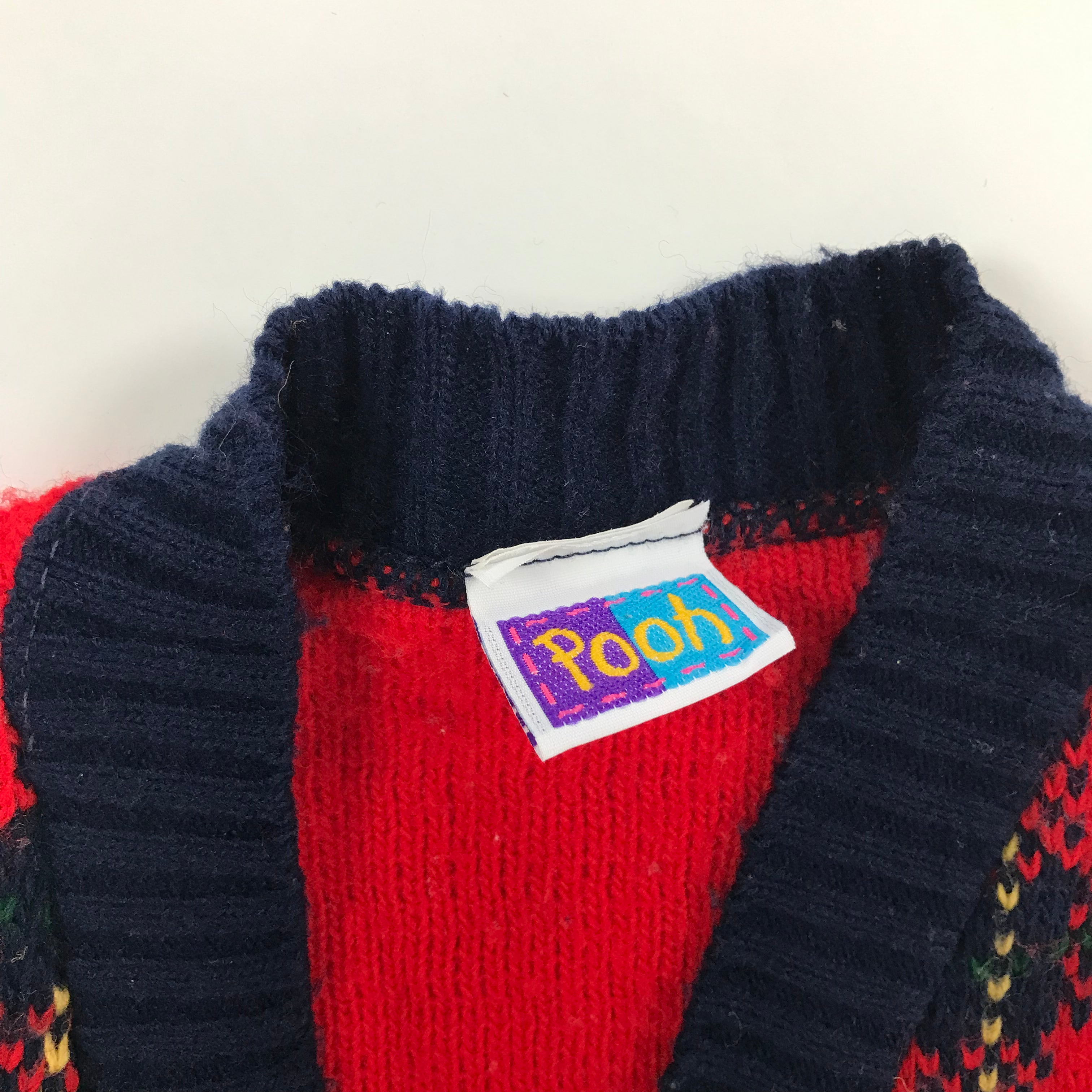 KIDS 90s "A is for Apple" Rare Winnie the Pooh Fringe Cardigan - N/S