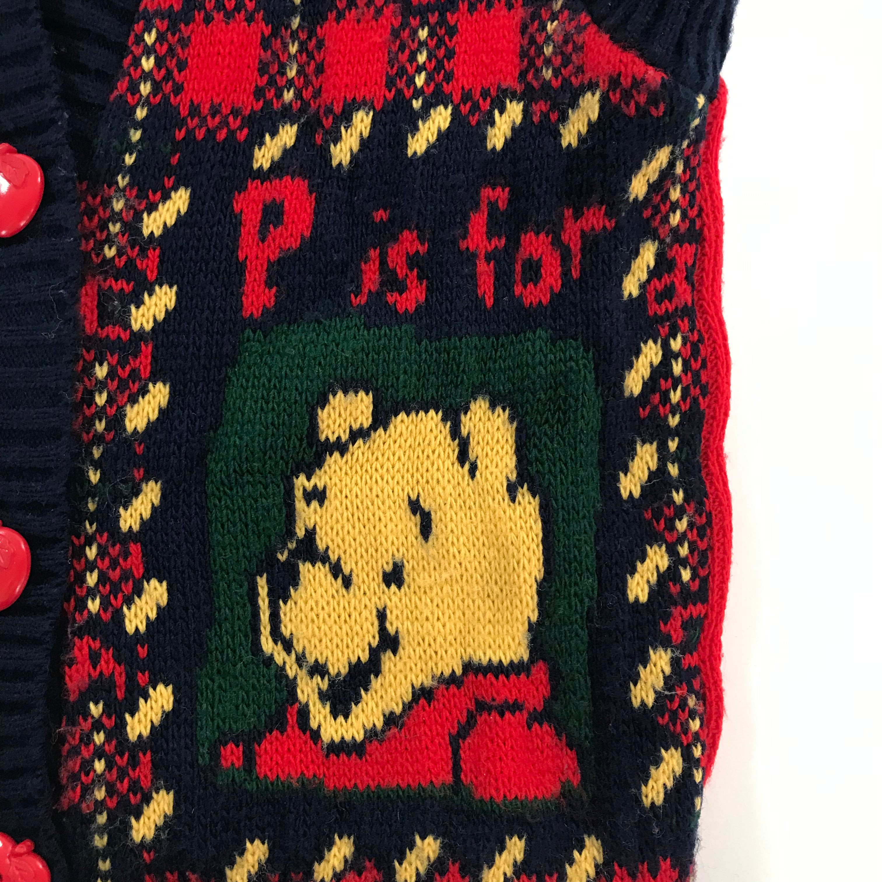 KIDS 90s "A is for Apple" Rare Winnie the Pooh Fringe Cardigan - N/S