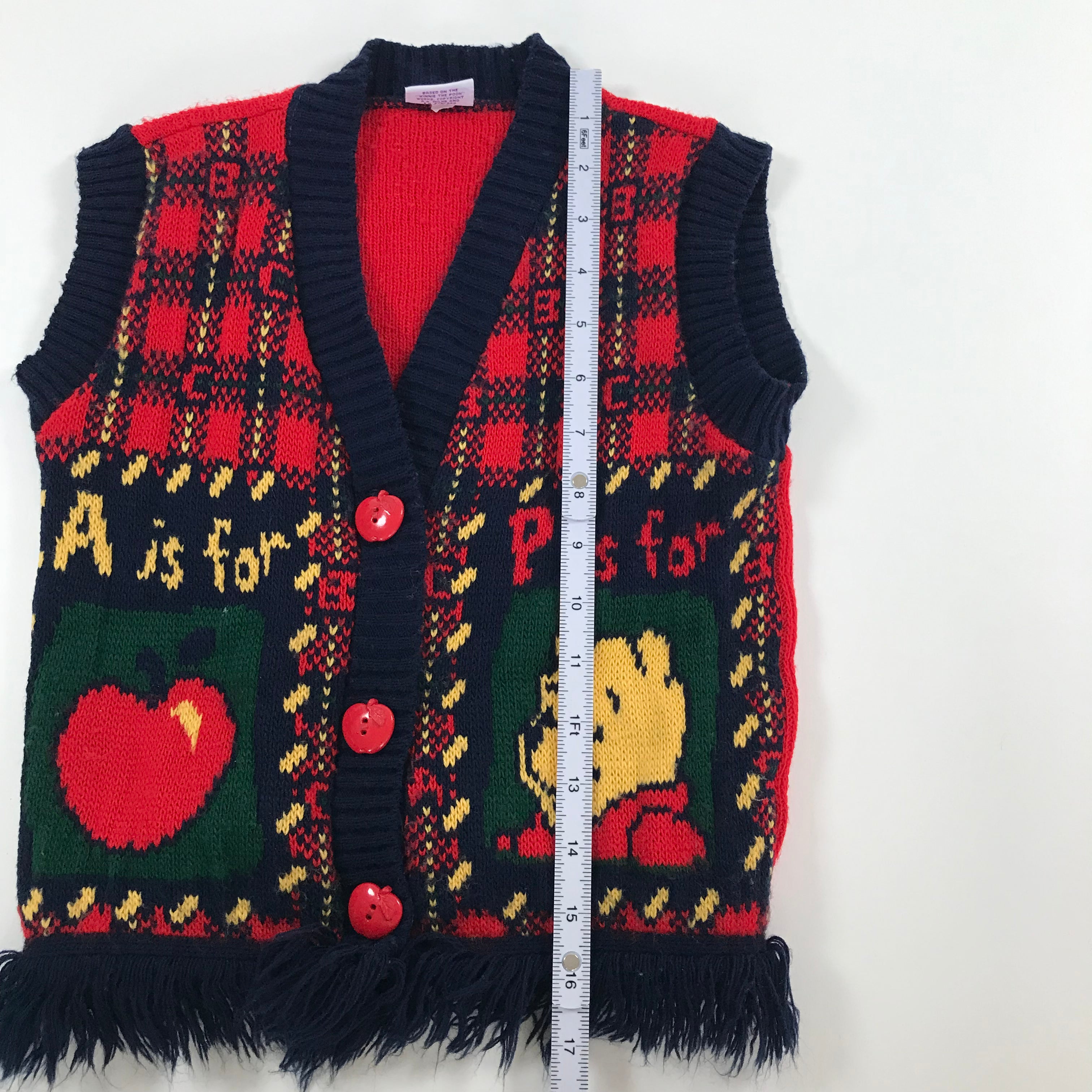KIDS 90s "A is for Apple" Rare Winnie the Pooh Fringe Cardigan - N/S