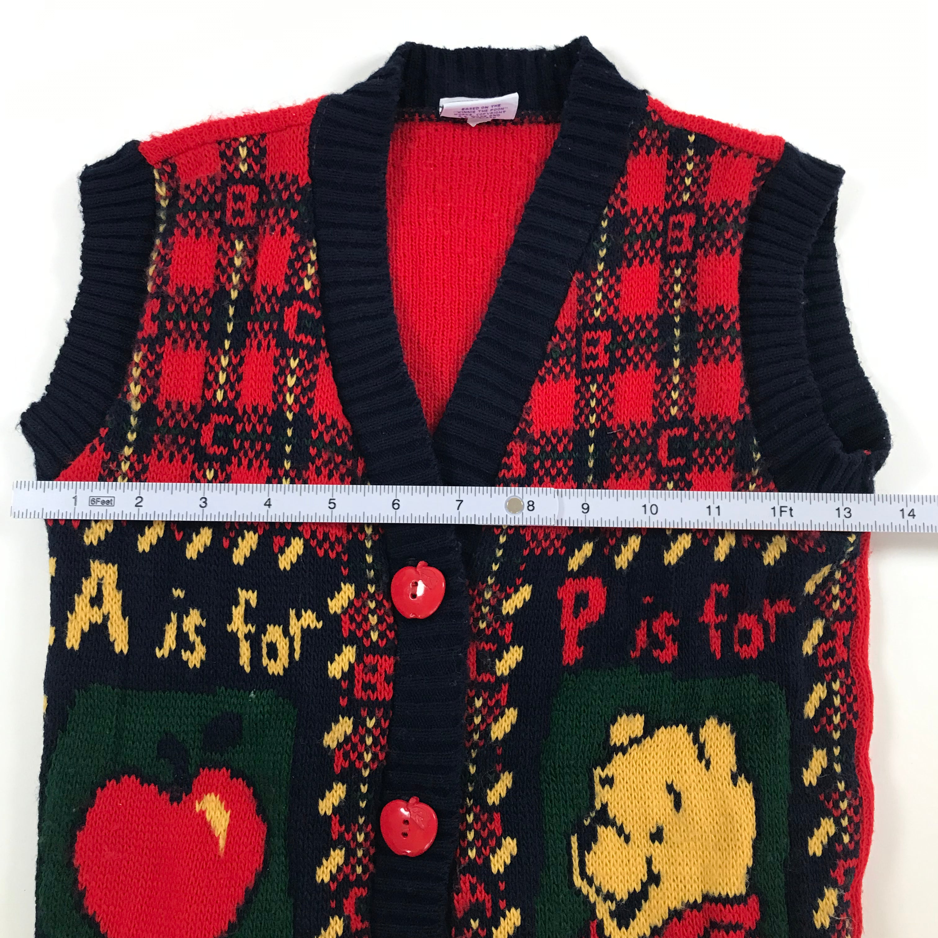 KIDS 90s "A is for Apple" Rare Winnie the Pooh Fringe Cardigan - N/S