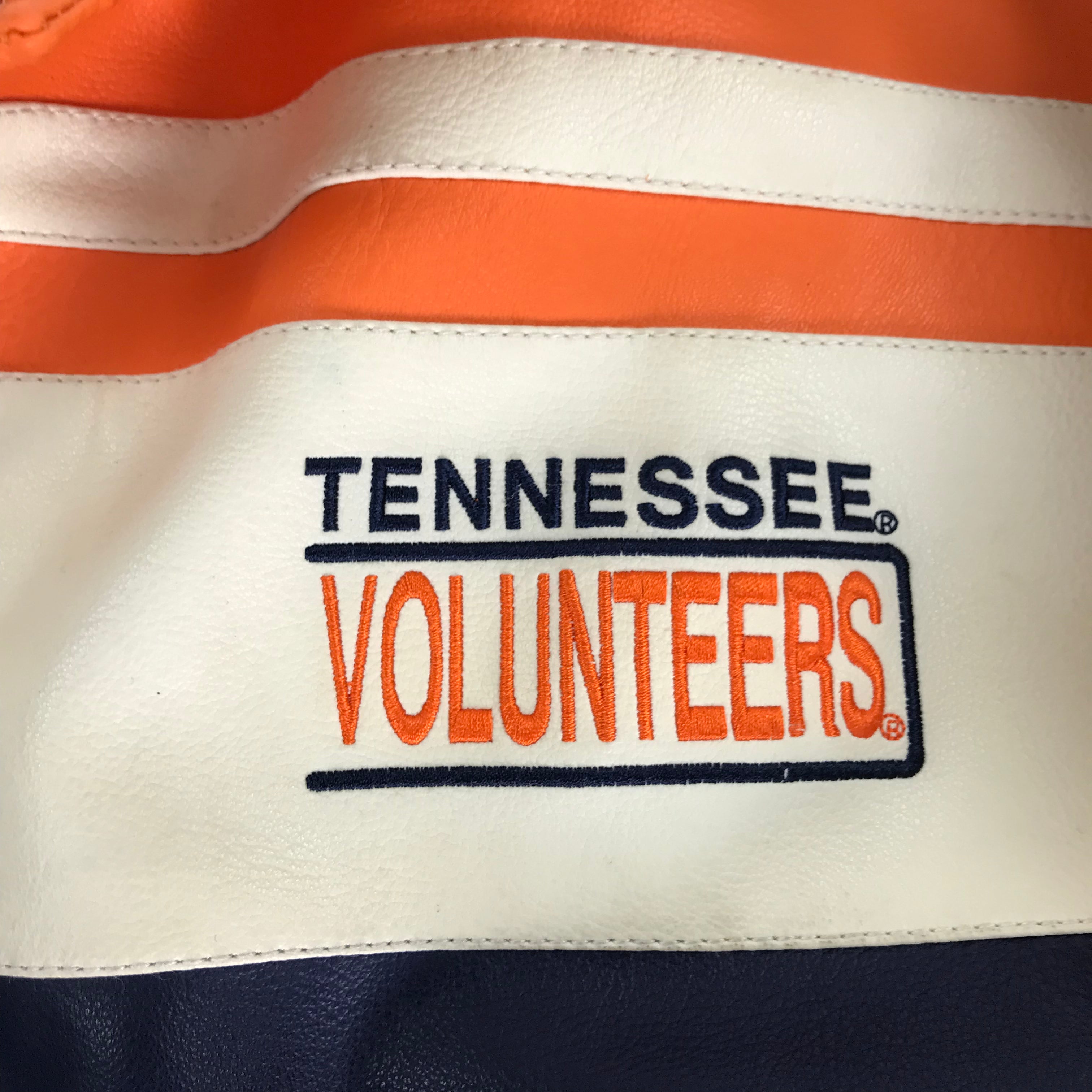 90s Navy/Orange/Cream UT Vols Vegan Leather Jacket - Adult S / Youth L