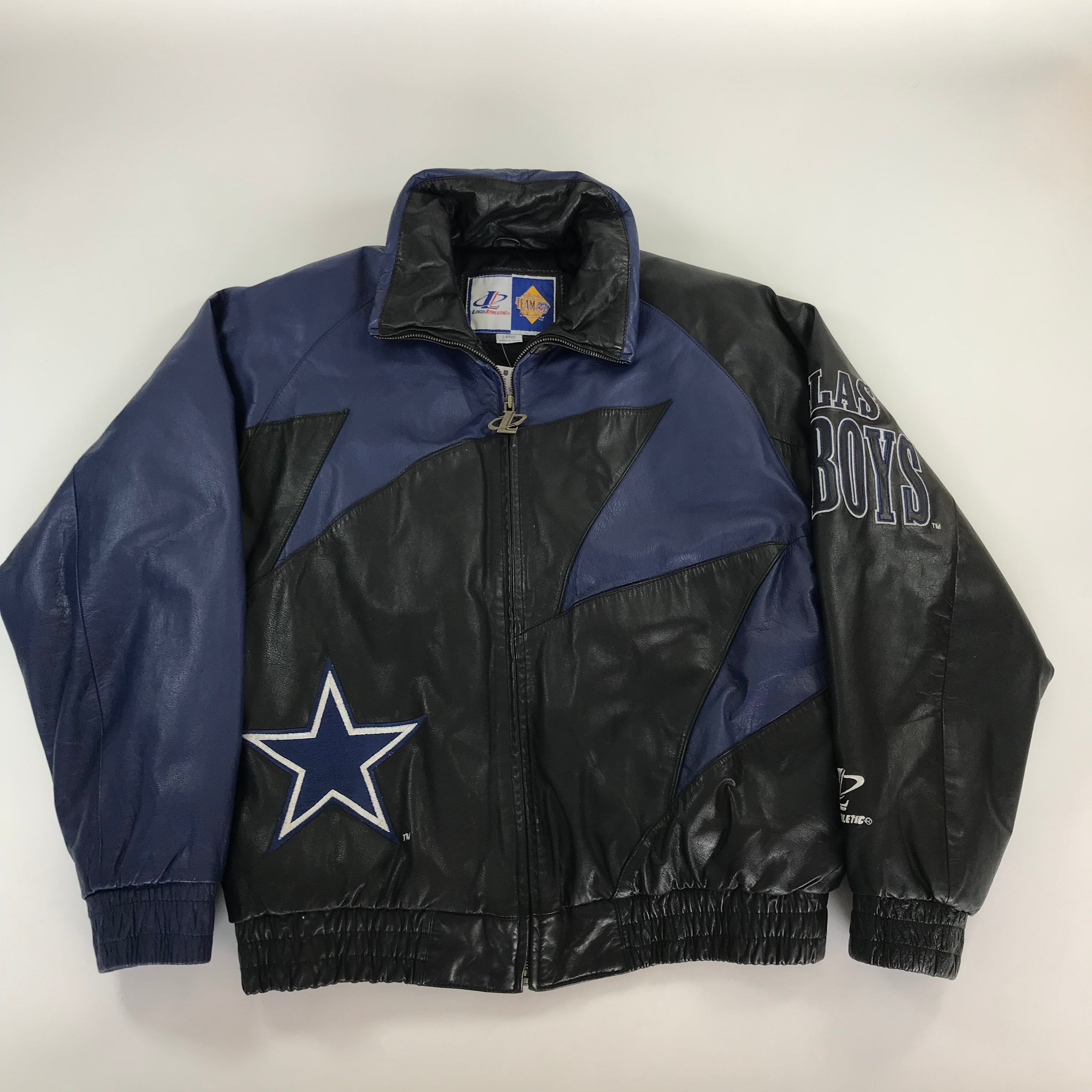 90s Logo Athletic Sharktooth Dallas Cowboys Genuine Leather Jacket - L