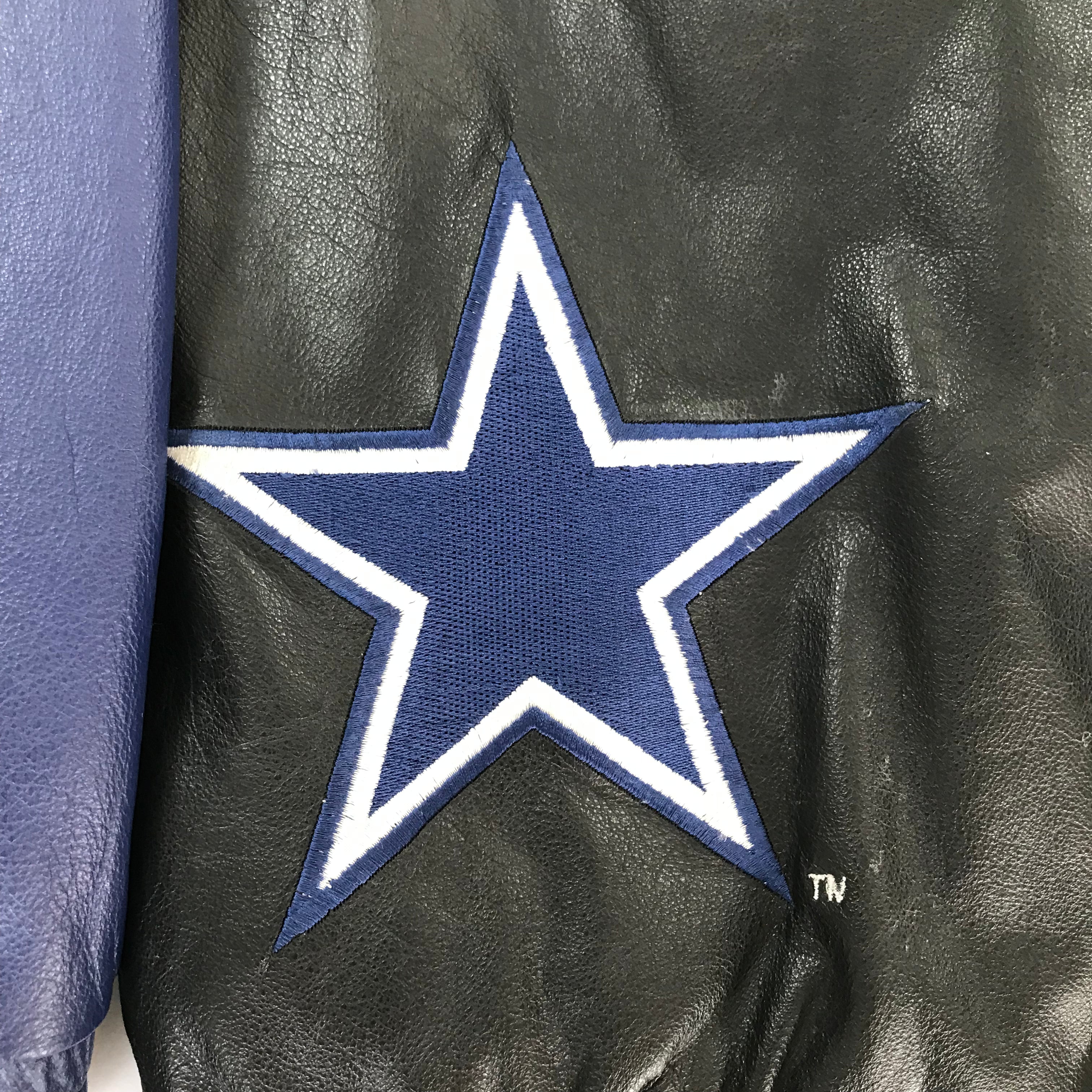 90s Logo Athletic Sharktooth Dallas Cowboys Genuine Leather Jacket - L