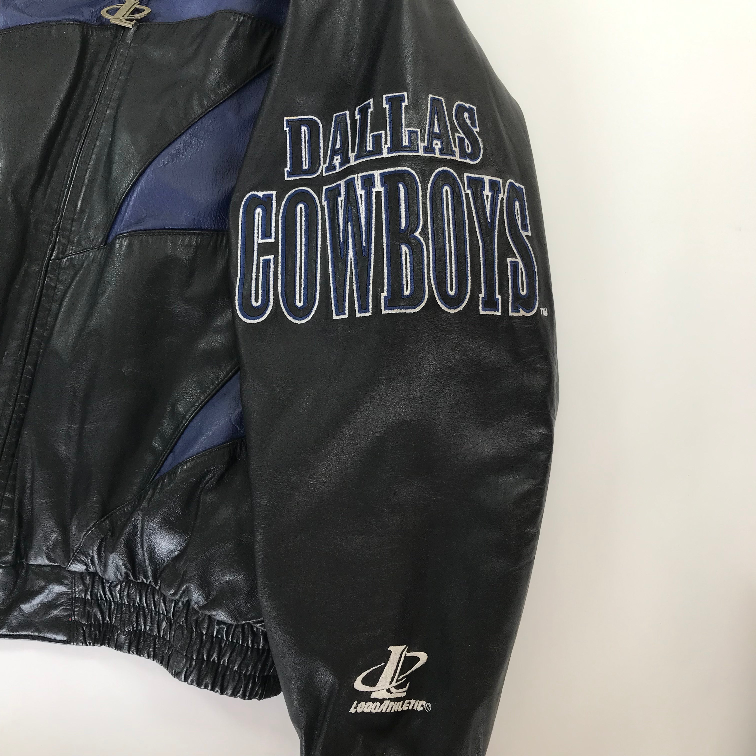 90s Logo Athletic Sharktooth Dallas Cowboys Genuine Leather Jacket - L