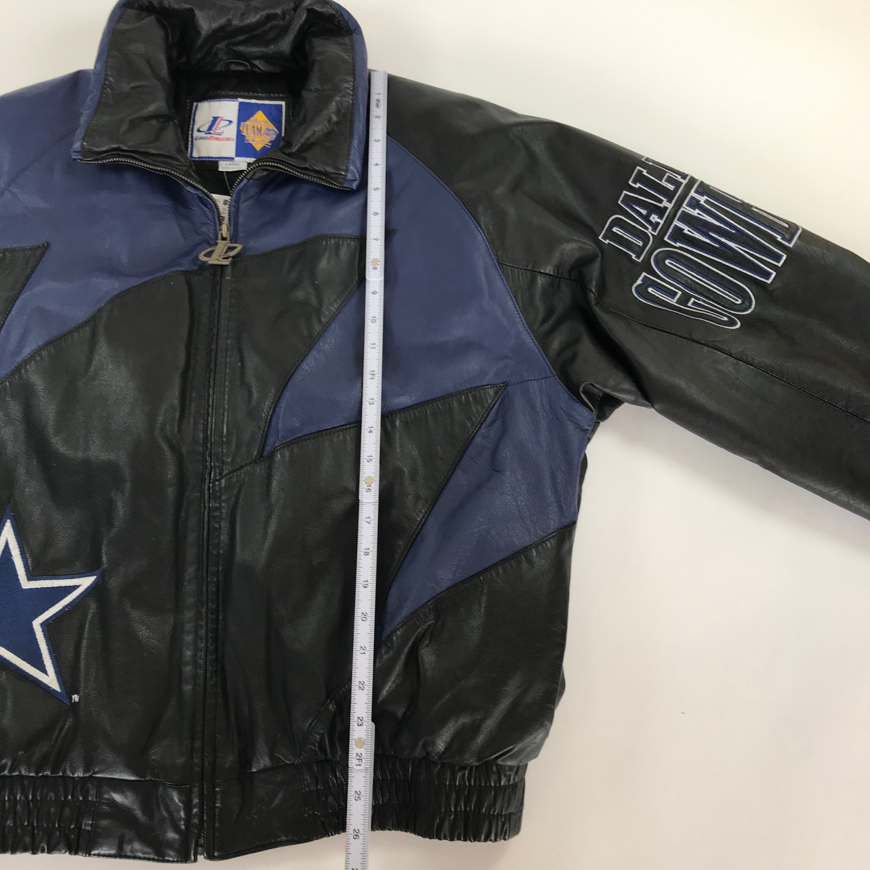 90s Logo Athletic Sharktooth Dallas Cowboys Genuine Leather Jacket - L