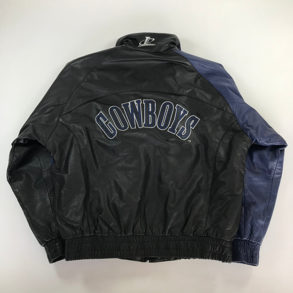 90s Logo Athletic Sharktooth Dallas Cowboys Genuine Leather Jacket - L