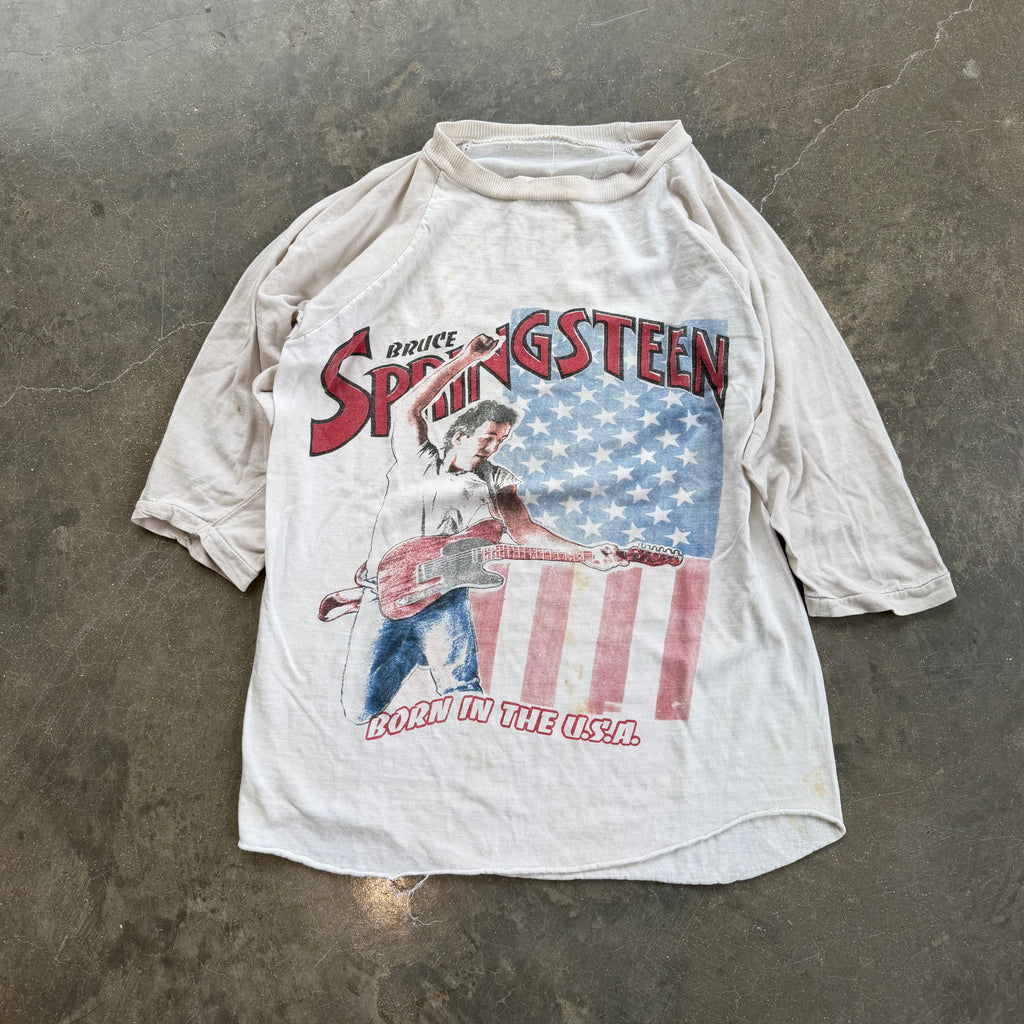 80s Thrashed & Distressed Bruce Springsteen Born In The USA Sold Out Tour Raglan Tee - M
