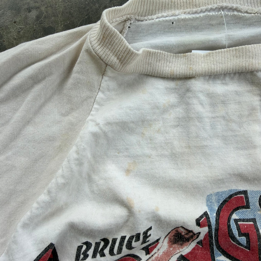 80s Thrashed & Distressed Bruce Springsteen Born In The USA Sold Out Tour Raglan Tee - M