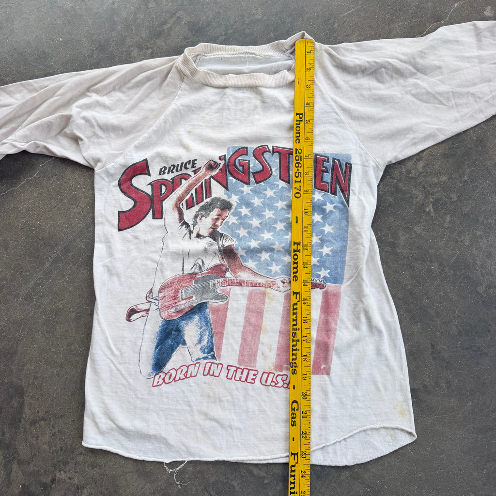 80s Thrashed & Distressed Bruce Springsteen Born In The USA Sold Out Tour Raglan Tee - M