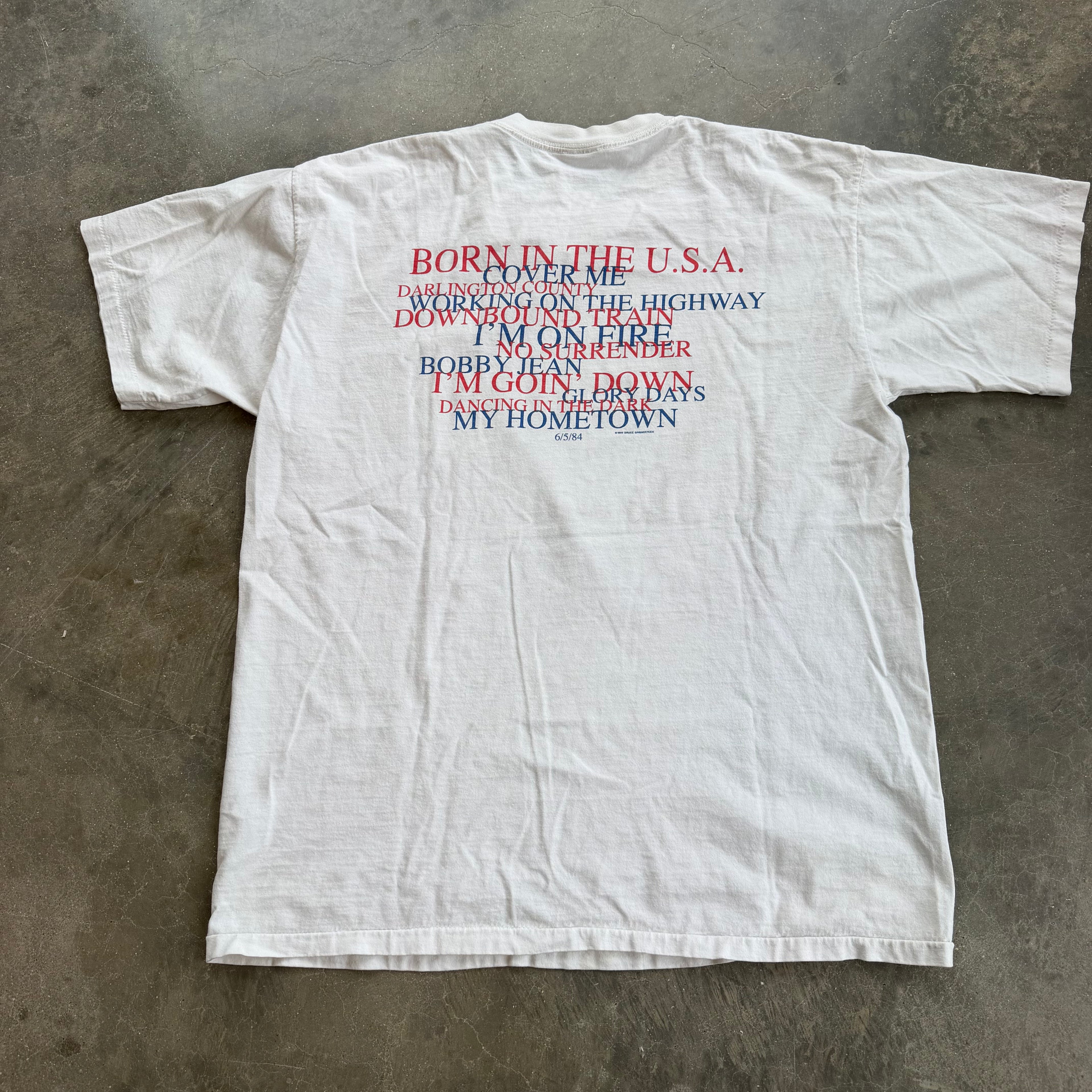 '99 Bruce Springsteen Born In The USA Tracklist Single Stitch Tee - XL miUSA