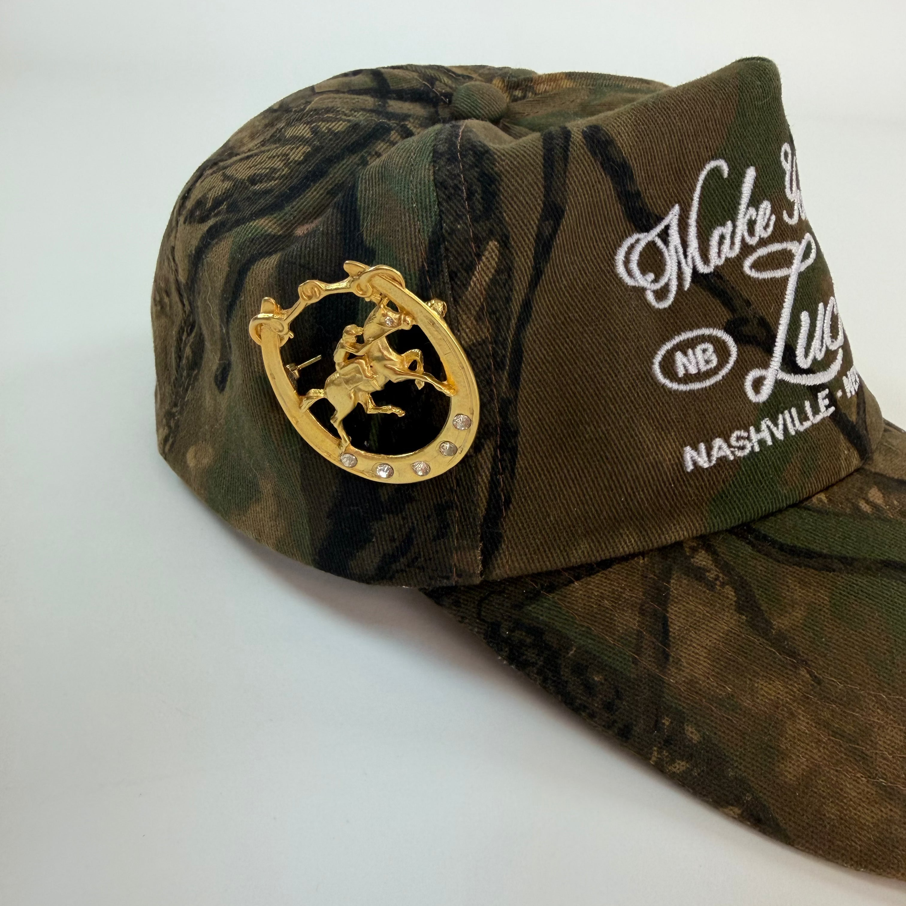 Gold Tone Jeweled Horseshoe Brooch