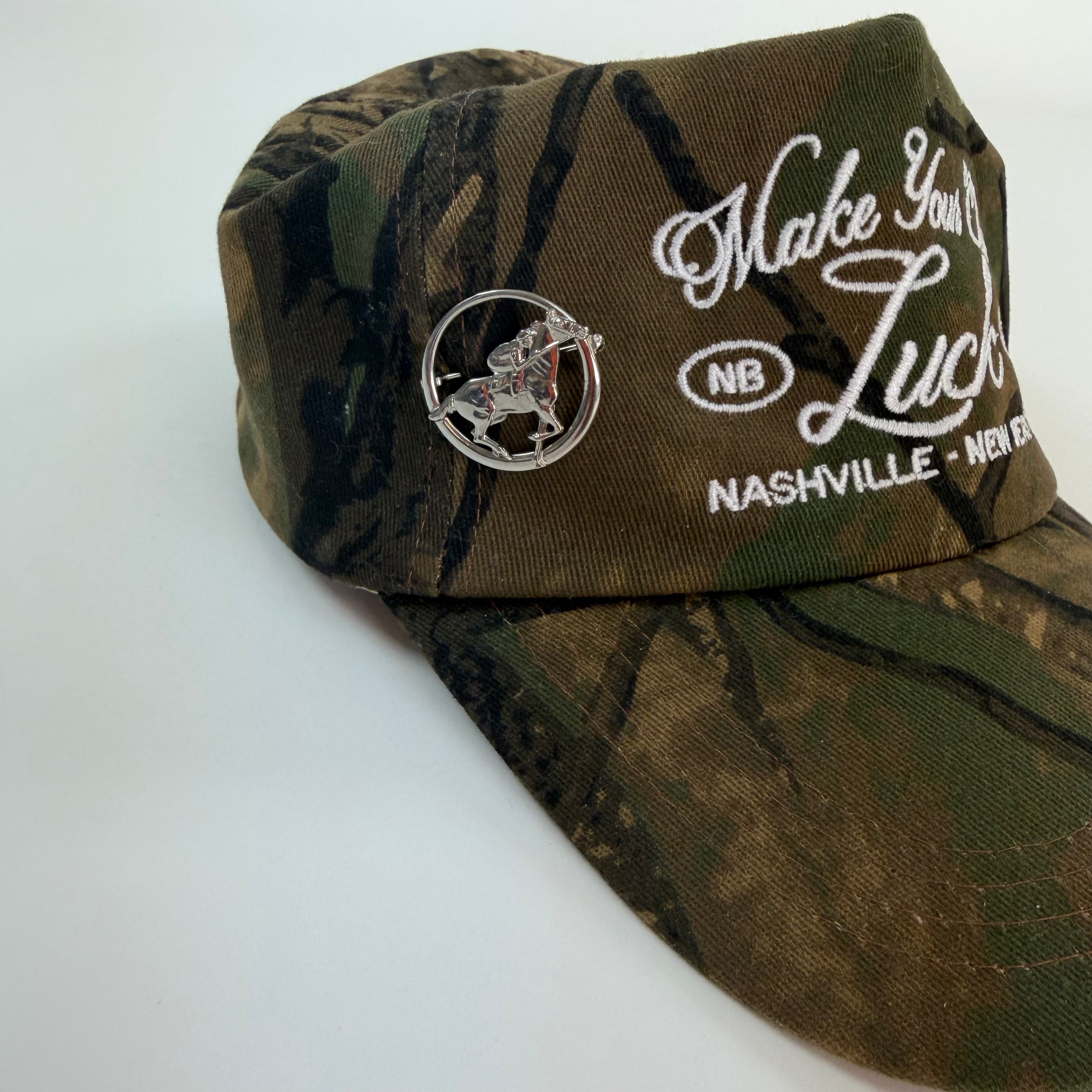 Silver Tone Encircled Racehorse Brooch