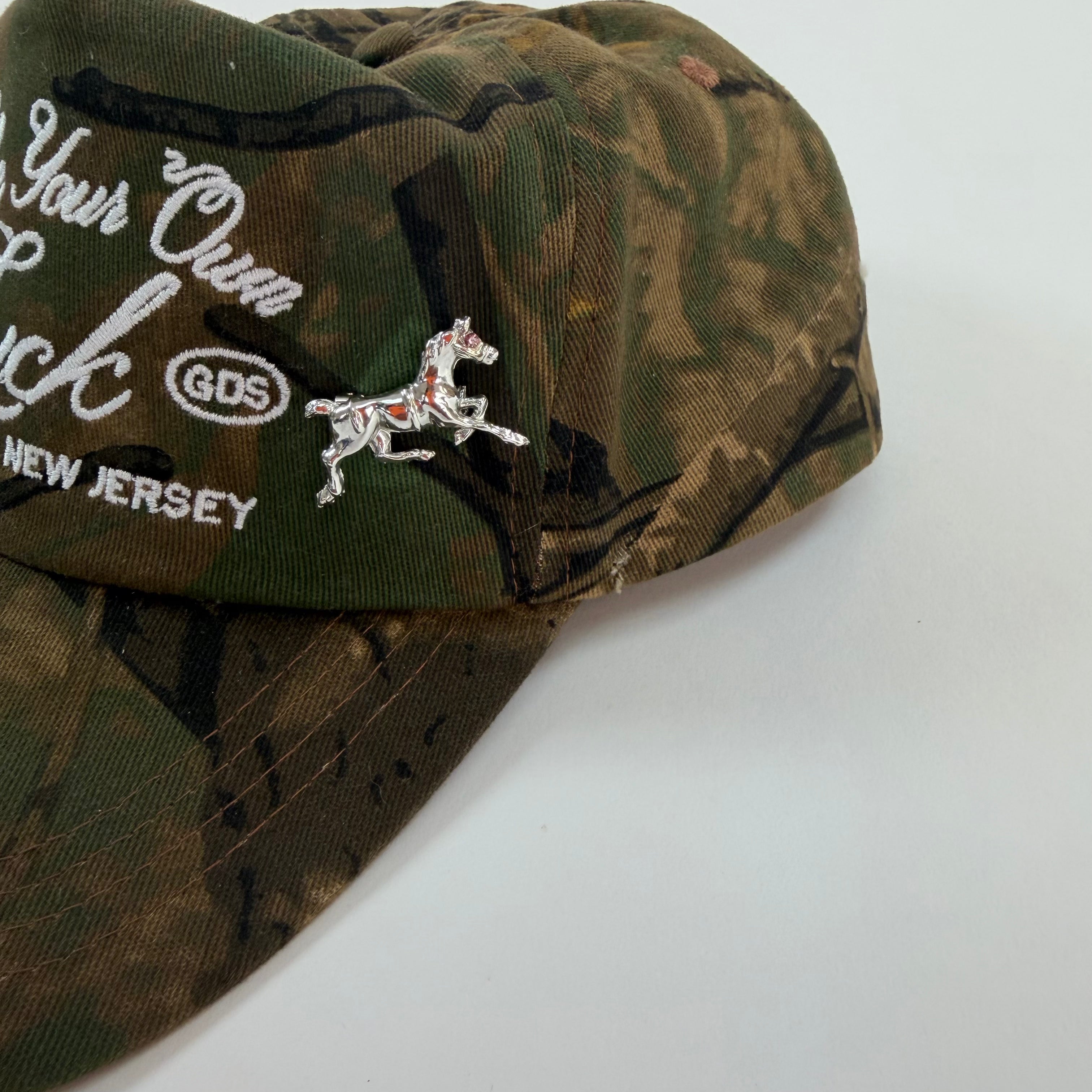 Silver Tone Pale Pink Jeweled Eye Running Horse Brooch