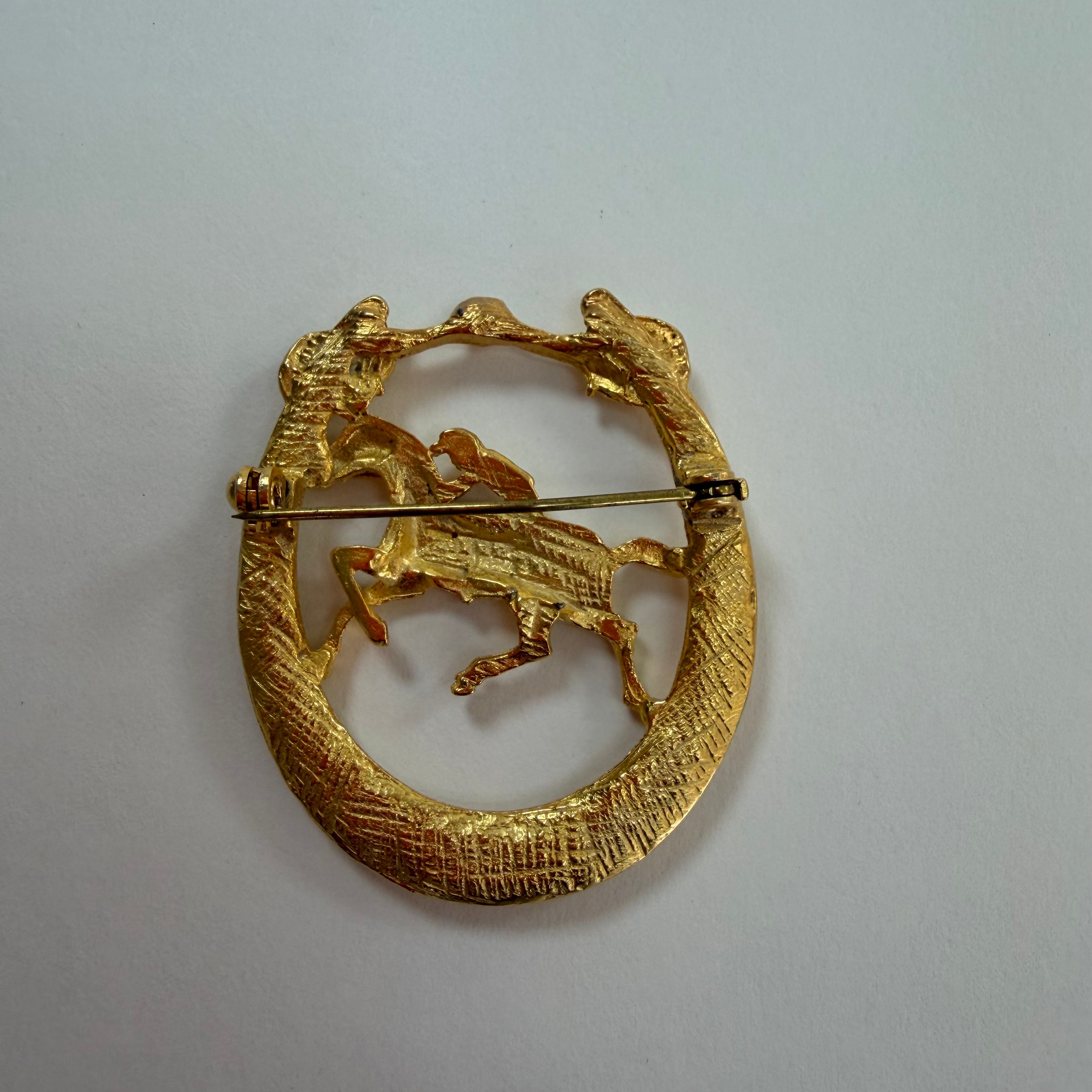 Gold Tone Jeweled Horseshoe Brooch