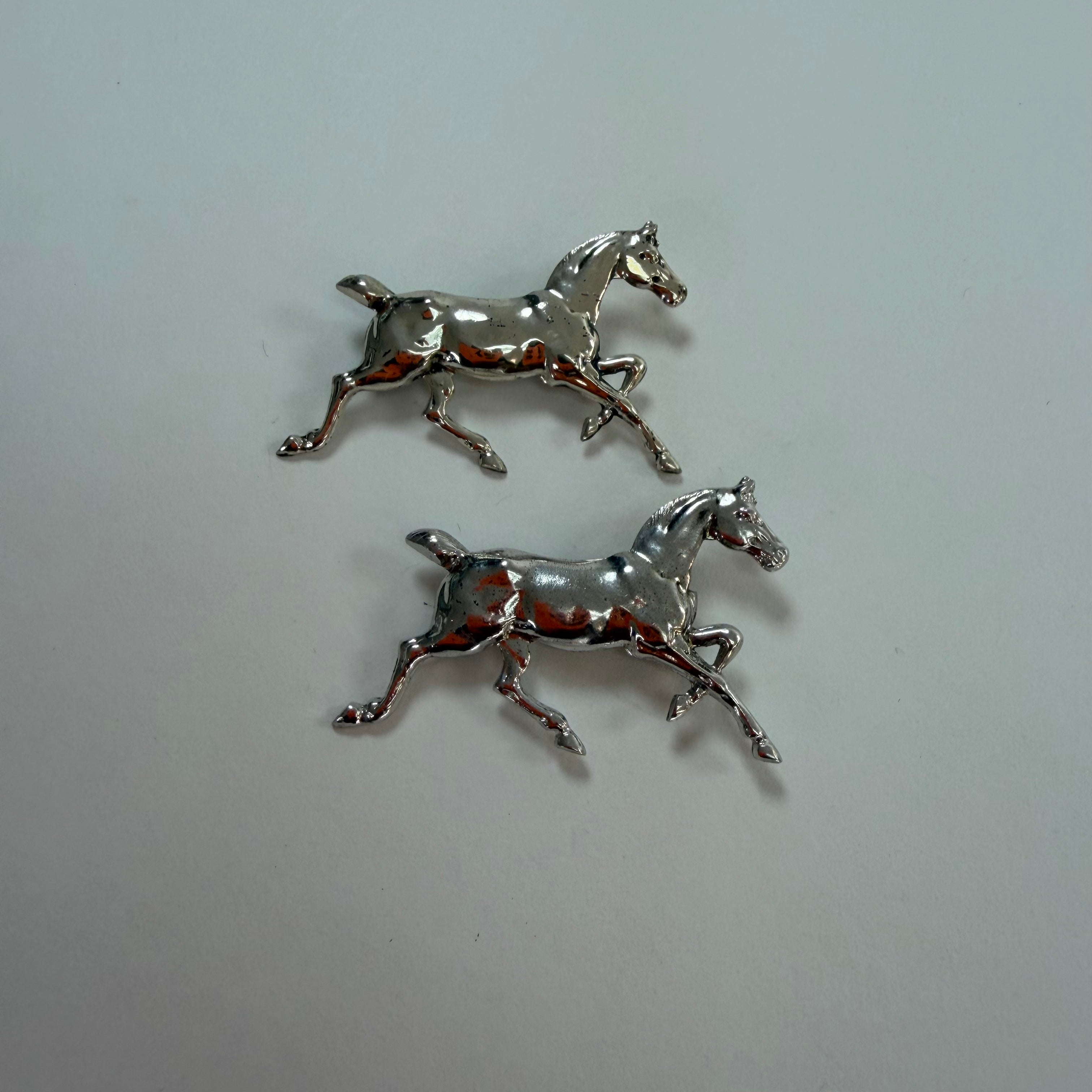 Set of 2 Silver Running Horse Brooches