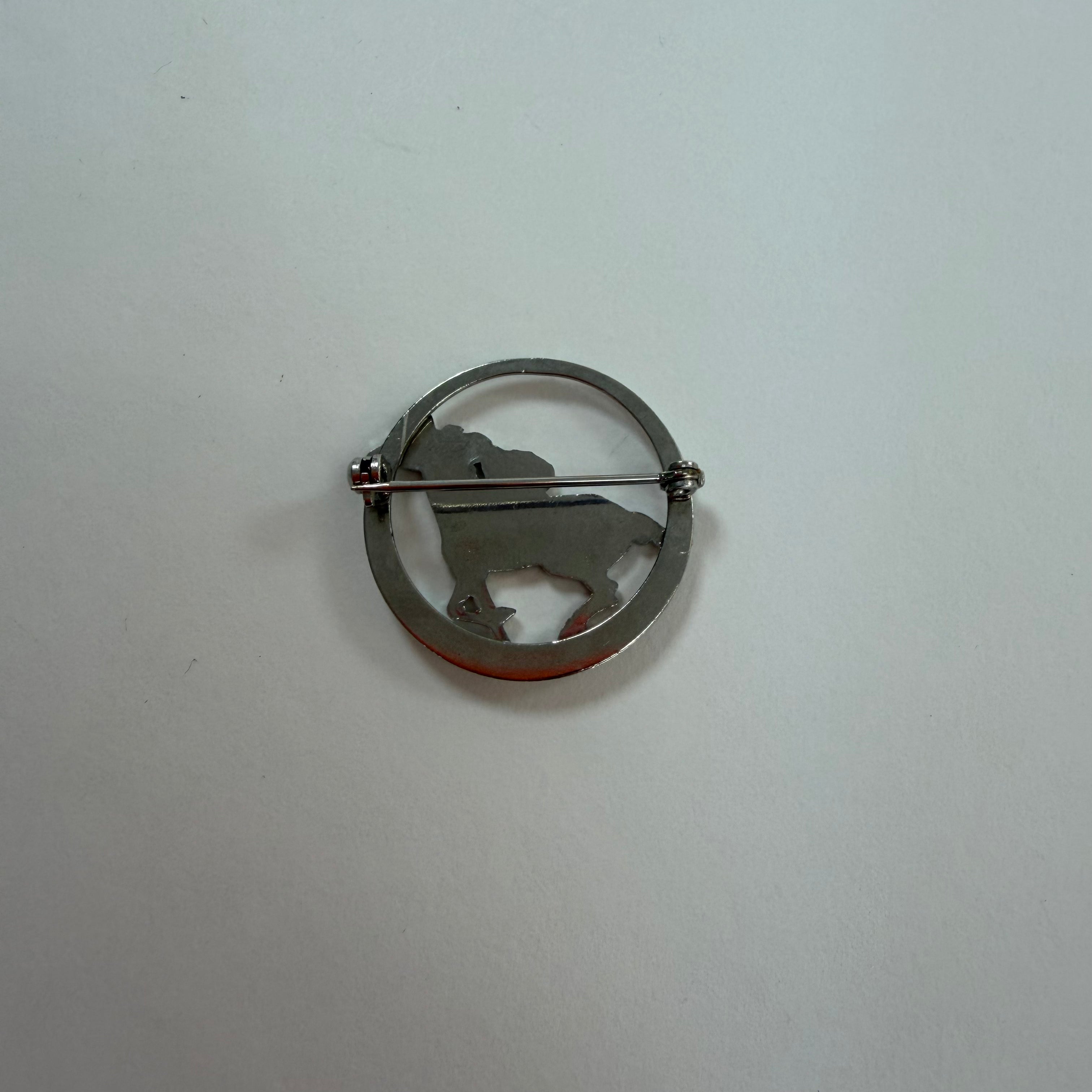 Silver Tone Encircled Racehorse Brooch