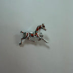 Silver Tone Pale Pink Jeweled Eye Running Horse Brooch