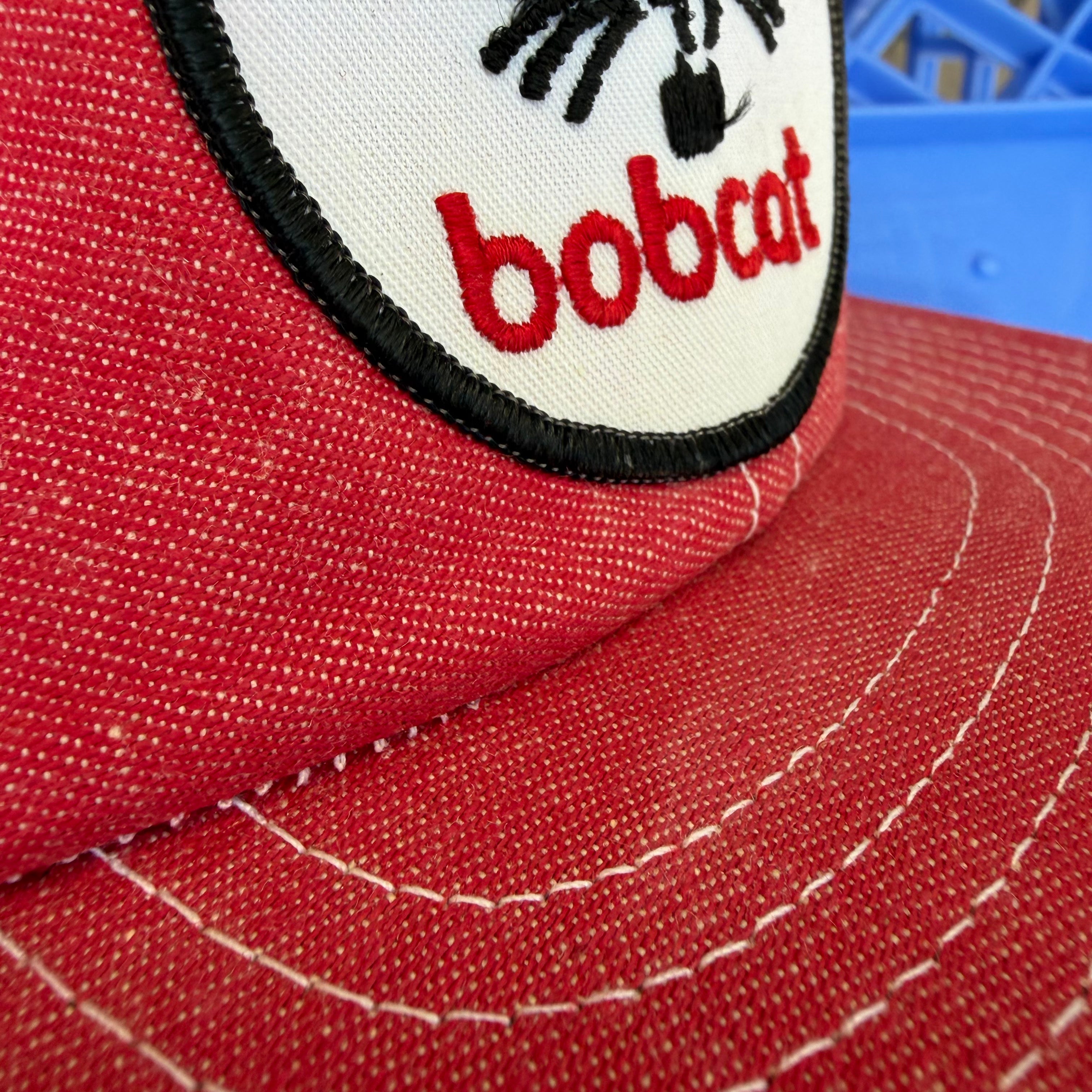 DISPLAY/COLLECTIBLE ONLY - 70s/80s Louisville Mfg. Co. Red Denim Bobcat Snapback miUSA