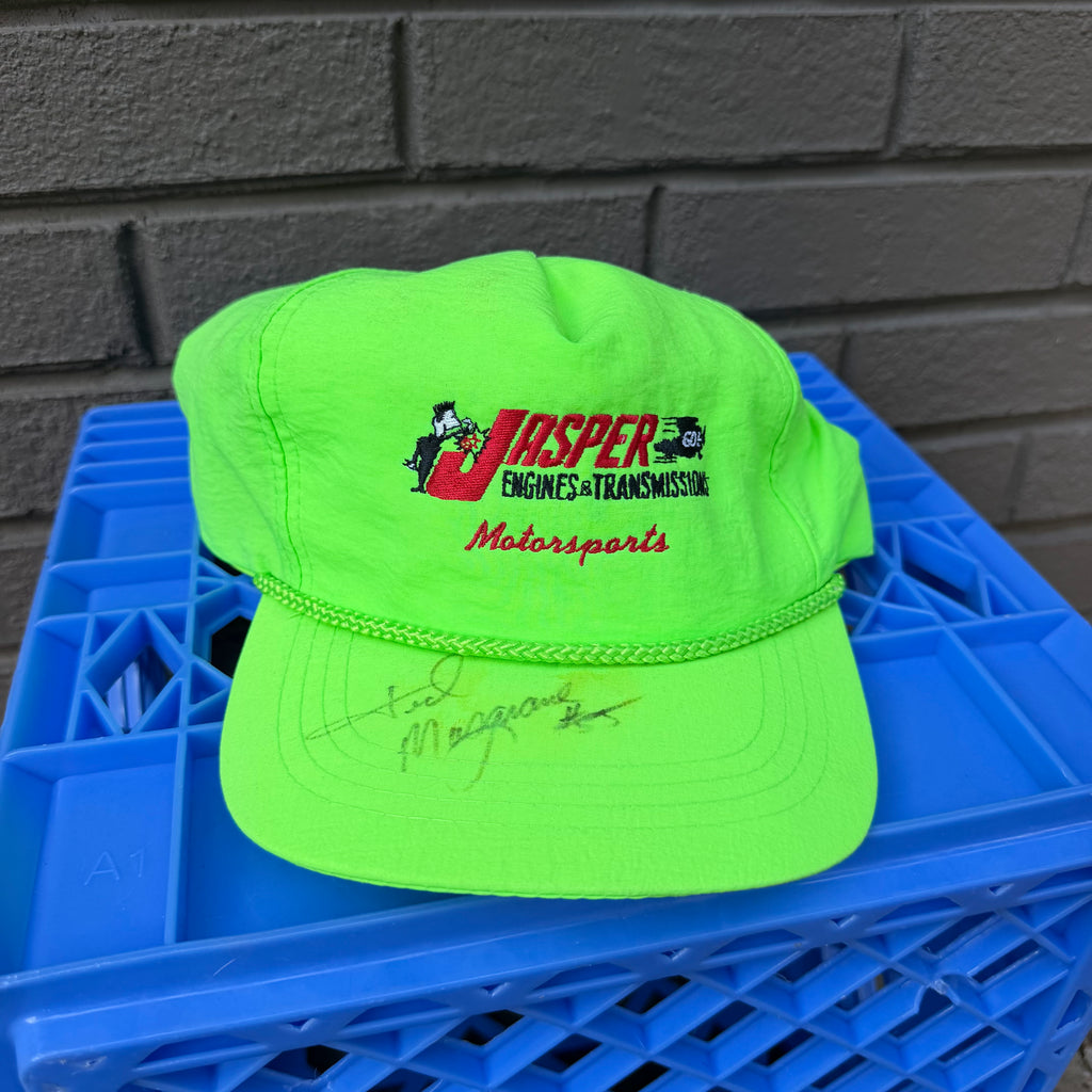 DEADSTOCK 90s Jasper Motorsports  Autographed Neon Nylon Snapback