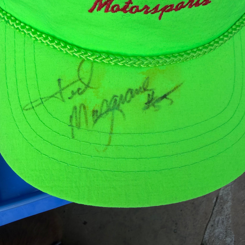 DEADSTOCK 90s Jasper Motorsports  Autographed Neon Nylon Snapback