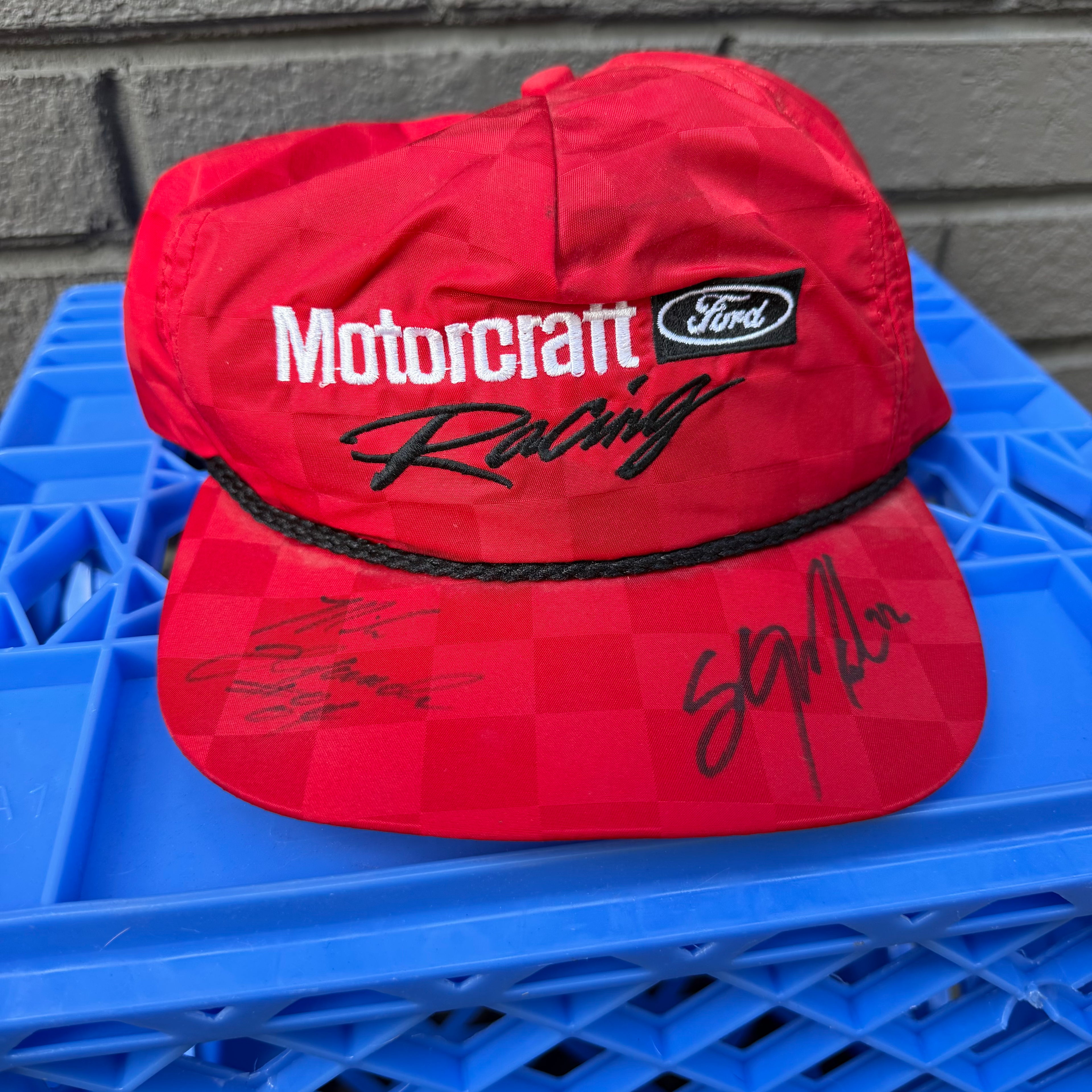 DEADSTOCK 80s/90s Motorcraft Racing Autographed Nylon Checker Snapback miUSA